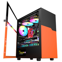 Casing PC Gaming Ruix Luna Warna Oranye dengan Pintu Geser, Kipas RGB, MATX Mid Tower, untuk Komputer Meja