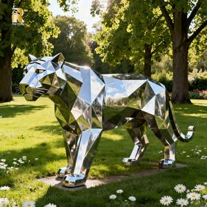 Relong cuộc sống Kích thước Sliver thiết kế hình học thép không gỉ hổ điêu khắc cho ngoài trời Vườn công viên bãi cỏ - Product Image 2