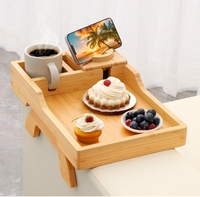 Grand support de téléphone portable à 360 ° Plateau d'accoudoir de canapé en bambou portable avec plateau de table d'ustensiles de cuisine portable à 360 °