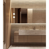 Ensemble de meubles de salle de bain en MDF avec lavabo simple, comptoir en marbre, armoires de lavabo, meubles de salle de bain avec miroir pour hôtel, villa