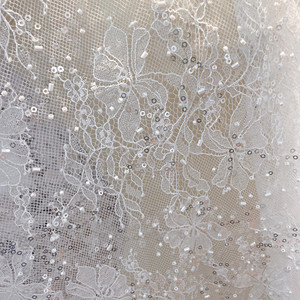 Bianco francese squisito tessuto di pizzo elegante con perline morbido al tatto abito da sposa con paillettes Base velo fiore foglia <span class=keywords><strong>accessori</strong></span> in pizzo - Product Image 1