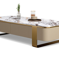 Ensemble de salon PURUO Luxury Royal Interactive Panel, meuble TV avec plateau en pierre dorée, design italien doré, table basse en acier inoxydable.