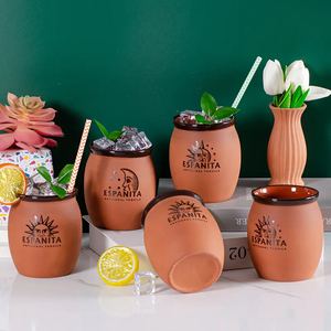 Taza de café de cerámica de arcilla personalizada, taza para beber en relieve de terracota, <span class=keywords><strong>tazas</strong></span> de Bar mexicanas con logotipo personalizado, Taza de cerámica sin asa - Product Image 1