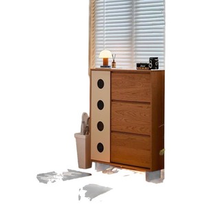 Japanese Style Solid Wood Entryway Cabinet <b>Small</b> Apartment Shoe <b>Storage</b> Narrow Standing Rectangular Cabinet Pine And Cherry Wood - Product Image 5