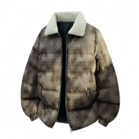 Veste matelassée pour homme avec col en sherpa, motif monogramme, manteau chaud d'hiver, fermeture éclair, streetwear décontracté, vêtements d'extérieur