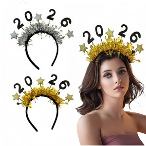 Decorazioni <span class=keywords><strong>per</strong></span> la Festa di <span class=keywords><strong>Capodanno</strong></span> 2026, Fascia <span class=keywords><strong>per</strong></span> Capelli a Strisce Oro e Argento con Fibbia Nera e Oro, Cappello <span class=keywords><strong>per</strong></span> Bicchiere di Vino Natalizio Molto Venduto - Product Image 1