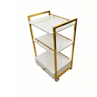 Chariot de Salon de Beauté à 3 Niveaux avec Tiroir, Cadre Métallique Doré, Chariot de Rangement Mobile à Roulettes pour Utilisation en Spa et Salon