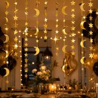 Guirlande 4M étoiles et lunes or et argent en carton réfléchissant pour décoration de fête du Ramadan et d'anniversaire