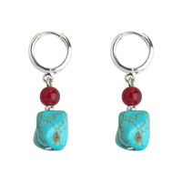 Boucles d'oreilles pendantes faites à la main pour femme, style ethnique vintage occidental, bleu turquoise et cuivre rouge, collection 2026 Comiya