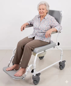 Hot Selling Lightweight Aluminum Wheeled Shower Commode <b>Chair</b> Padded Backrest Bathroom Shower Wheelchair for Elderly Disabled - Product Image 2
