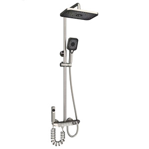 Ensemble de douche mural pour salle de bain en laiton et acier inoxydable, économiseur d'eau, avec pommeau de douche pluie et système de douche avec contrôle de la température - Product Image 3