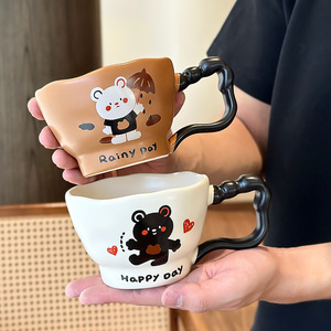 Mug en céramique avec poignée, design de dessin animé à large ouverture, pour café et thé, cadeau mignon pour filles, printemps 2025 - Product Image 3