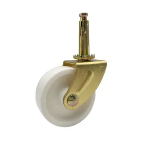 Long Plunger Wooden White 2 Inch Small Caster Single Nylon Bed Castor Wheel with Metal Socket