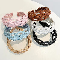 Creative cuir tresse tissé à la main bandeau personnalité large bord bandeau coréen doux mode couleur unie creux cheveux paquet