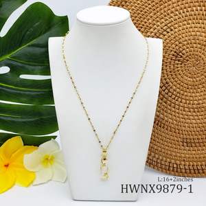 Gerçek altın kaplama paslanmaz çelik kolye takı uzun bambu şekli pembe doğal yeşim taşlı kolye kadınlar kızlar için - Product Image 3