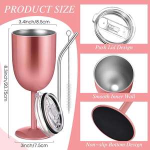 Cadeaux personnalisés avec logo, gobelet à vin à double paroi isolé sous vide avec couvercle et paille, verres à vin en acier inoxydable - Product Image 3