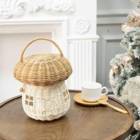 Panier de rangement en rotin tressé en forme de champignon, fait main, écologique, avec couvercle, pour la décoration de la chambre d'enfant, cadeau, vente en gros