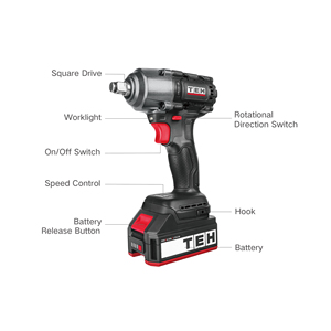 Chiave a percussione Cordless 20V per impieghi gravosi da 1/2 pollici con azionamento quadrato ad alta coppia per cacciavite elettrico trapano a batteria - Product Image 2