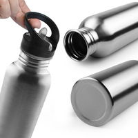 Botol Air Olahraga Anti Bocor Tanpa Isolasi dari Baja Anti Karat Perak dengan Tutup Bambu Daur Ulang RCS Promosi, 25oz/750ml