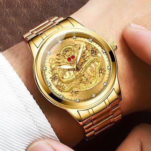 Binbond Golden Dragon Watch Men's Quartz Analog 50m Waterproof Stainless Steel <b>Bracelet</b> Diamond <b>Ruby</b> Face Fashionable - Product Image 2