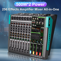 Mezclador Profesional GT8 de 8 Canales con Amplificador Incorporado de 500W*2 y 256 Efectos Digitales para Sonido en Vivo