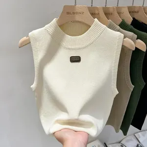 Mùa Hè Dệt Kim Top Vest Mỏng V-Cổ Áo Màu Rắn Ngắn Thời Trang Dệt Kim Vest Đáy Cho Phụ Nữ