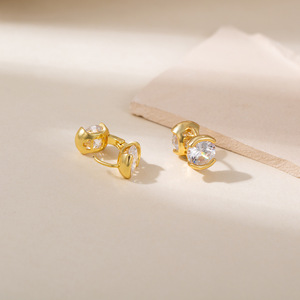 Pendientes de botón con circonita, forma geométrica EKA 131, joyería chapada en cobre, a la moda, color dorado - Product Image 2
