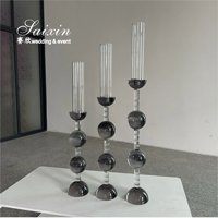 Bougeoir boule de cristal gris fumée Décoration de table de mariage Ensemble de 3 pièces de centre de table haut
