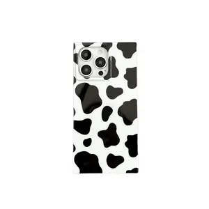 Cover per cellulare quadrata morbida TPU con stampa mucca per iPhone 13 14 15 Pro Max