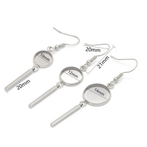 Suministros para fabricación de joyas: Pendientes colgantes DIY con bisel redondo para cabujón, de acero inoxidable, antideslustre, con barra en blanco y gancho tipo anzuelo - Product Image 2