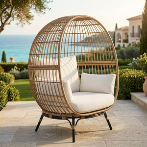 Fauteuil œuf surdimensionné en osier pour intérieur et extérieur, avec 4 coussins, pour <span class=keywords><strong>jardin</strong></span>, salon ou terrasse, avec structure en acier - Product Image 1