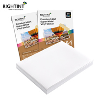 Stiker Vinyl PET Putih Glossy Tahan Air, Dapat Dicetak Inkjet, Perekat Sendiri, Ukuran A4, Untuk Promosi, Toko Kelontong, Supermarket