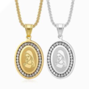 yunnique <b>Titanium</b> Steel Oval Pendant Necklace With Zircon Inlay Unisex Gift Jewelry Stainless Steel <b>Chain</b> For Men Women - Product Image 1