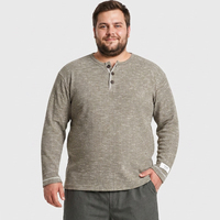 Kaos Henley Lengan Panjang Pria 3 Kancing Rajutan Rib Knit Stretch Ukuran Besar dan Tinggi Plus Size Relaxed Fit Drop Shoulder OEM 6XL 7XL Custom
