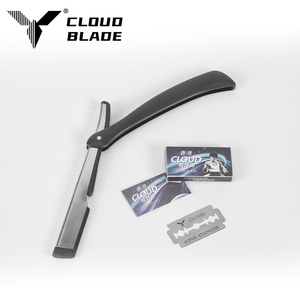 Rasoir droit de haute qualité CLOUD avec 5 lames, manche noir, support de lame en acier inoxydable, conçu pour les barbiers et le rasage - Product Image 3
