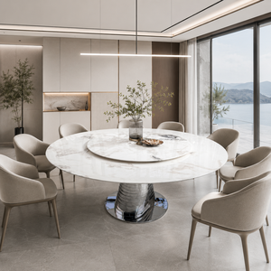 Customized Dining <b>Table</b> Round <b>Top</b> Modern Villa 8 Seater Metal Legs <b>Stone</b> Furniture Luxury White Marble - Product Image 3