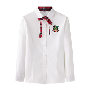 Girls White Short Sleeve School Shirt - Button Down Stand Collar Formal Blouse