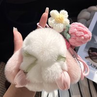 Porte-clés pendentif en peluche lapin mignon en fourrure de lapin Rex, pour téléphone, voiture, sac d'école, cadeau en PU