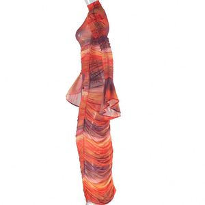 Dropshipping Robe Élégante Femme avec Manches Uniques Design <span class=keywords><strong>Occasions</strong></span> Spéciales Robes Longues Cintrées Ruffle à Manches Longues - Product Image 5