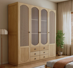 カスタムフルハウスキャビネット、床から天井までのフルウォール、グレーの6ドアワードローブ、寝室用家具、ラタンワードローブ - Product Image 4