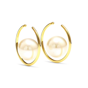 Boucles d'oreilles créoles en acier inoxydable plaqué or PVD avec perles, bijoux de mode durables et résistants - Product Image 2