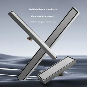 OEM Long Strip 304 Stainless Steel Floor Drain Anti-odor Filter Ultra-narrow Hidden Design Brushed Surface Bathroom - Product Image 2