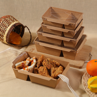 Boîte alimentaire écologique, vente en gros, emballage en papier kraft jetable, boîte à déjeuner avec couvercle transparent
