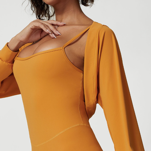 Châle de yoga extra court pour femmes respirant 70% nylon 30% spandex <span class=keywords><strong>pull</strong></span> de sport couleurs unies <span class=keywords><strong>Anti</strong></span> <span class=keywords><strong>UV</strong></span> coupe ample pour vêtements de plein air - Product Image 3