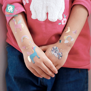 Nuovo arrivo cartoni animati per bambini metallizzato oro corpo temporaneo Flash tatuaggi <span class=keywords><strong>unicorno</strong></span> decorazioni di compleanno adesivi per ragazze - Product Image 4