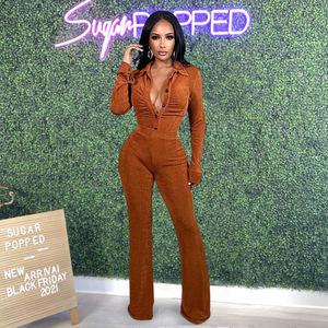 Hot Sell Solid Color Long Sleeve Wide Leg Pants <strong>Velour</strong> Tracksuits 2 Piece Flare Bottom <strong>Trousers</strong> Women's Suits Two Piece Sets - Product Image 3