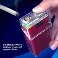 Étui à cigarettes transparent pour 20 cigarettes avec briquet USB, lumière LED respirante 7 couleurs, briquet électrique coupe-vent, accessoires pour fumeurs