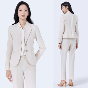Women's Professional Suit Set Cream Polyester Anti-Wrinkle <b>Work</b> Uniform Commute - Product Image 1