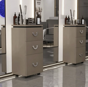 Armoire de rangement grise pour salon, commode à 3 tiroirs, organisateur sur pied pour studio de beauté, salon de coiffure - Product Image 1