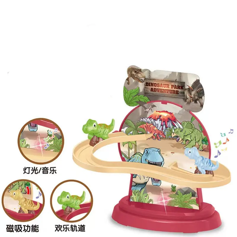 Set Mainan Elektrik Mini untuk Anak, Set Mainan Geser Lintasan Dinosaurus Tarik Magnetis